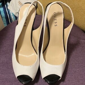 Guess White Slingback Peep Toe Heels